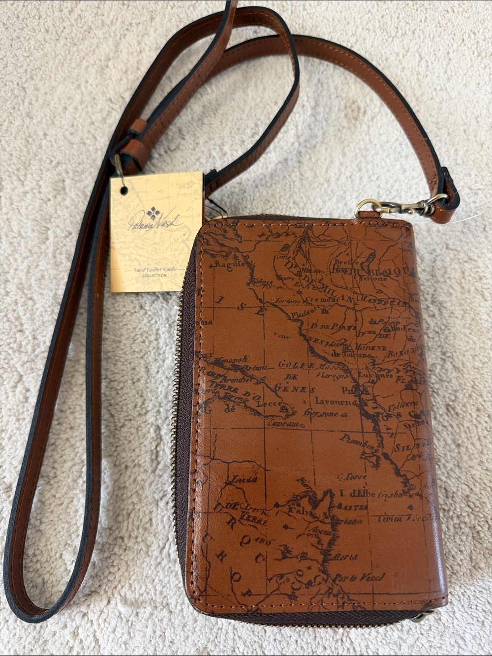 Patricia Nash Riot Rust Map-Print Crossbody Wallet